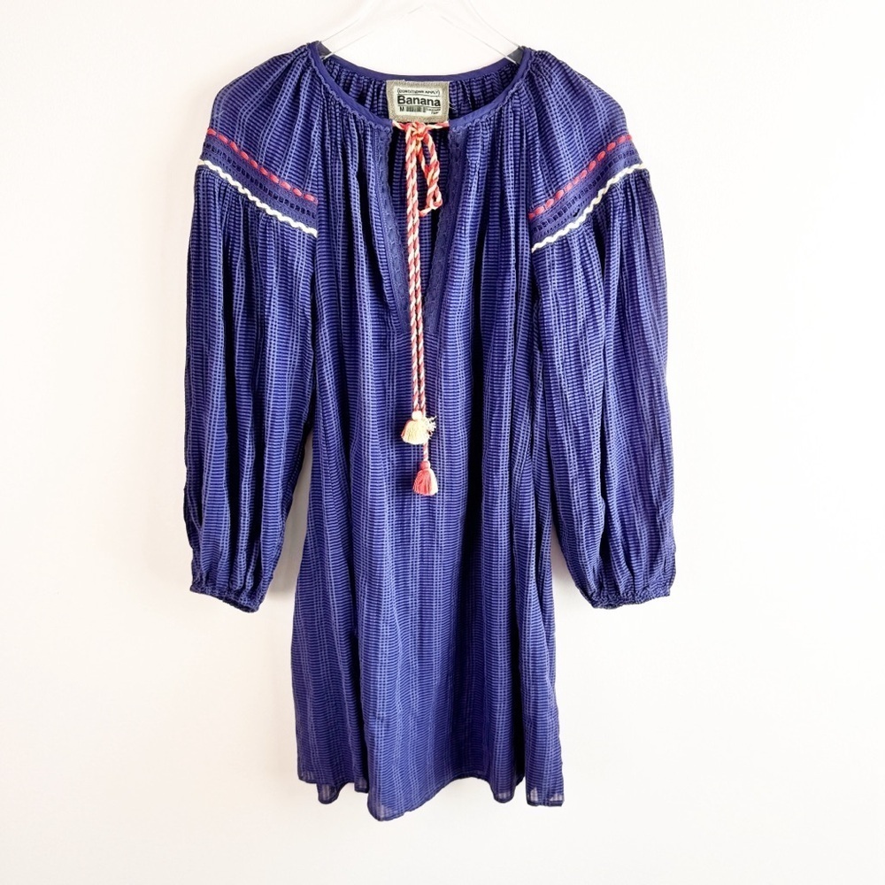Anthropologie Conditions Apply Dress / Coverup size M Blue Tassels Boho